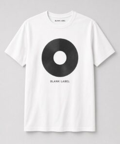 Blank Label Vinyl Record Unisex T-Shirt in white with minimalist blank-label vinyl record