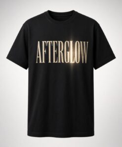 Afterglow Gold Lettering Unisex T-Shirt in black with tall gold glowing serif lettering