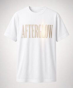 Afterglow Gold Lettering Unisex T-Shirt in white with tall gold glowing serif lettering