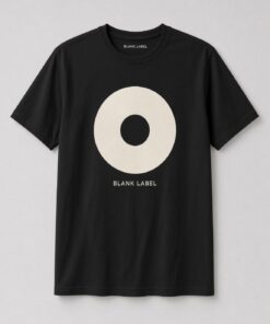 Blank Label Vinyl Record Unisex T-Shirt in black with minimalist blank-label vinyl record