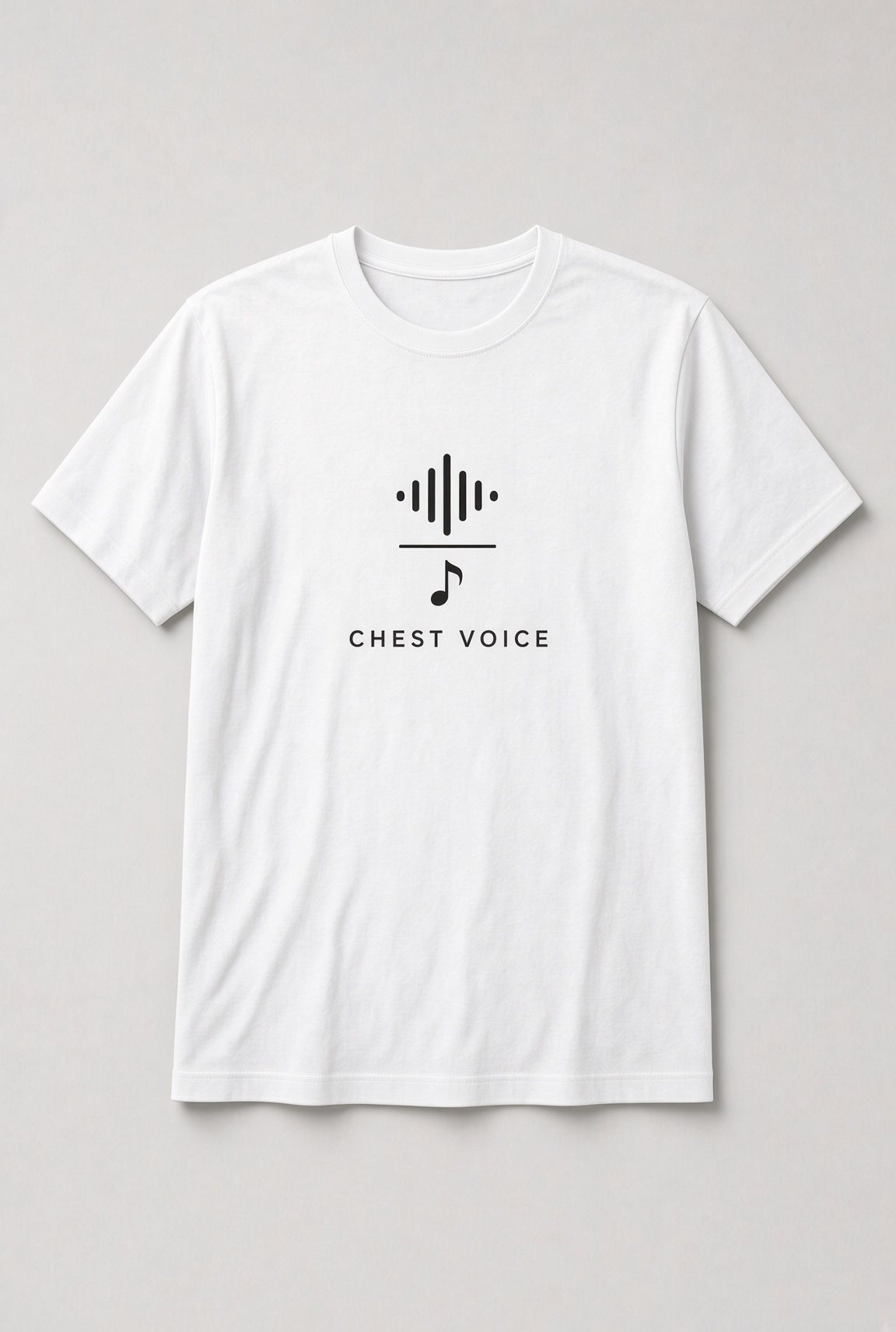 Chest Voice Vocalist Unisex T-Shirt in white with minimal sound wave and music note